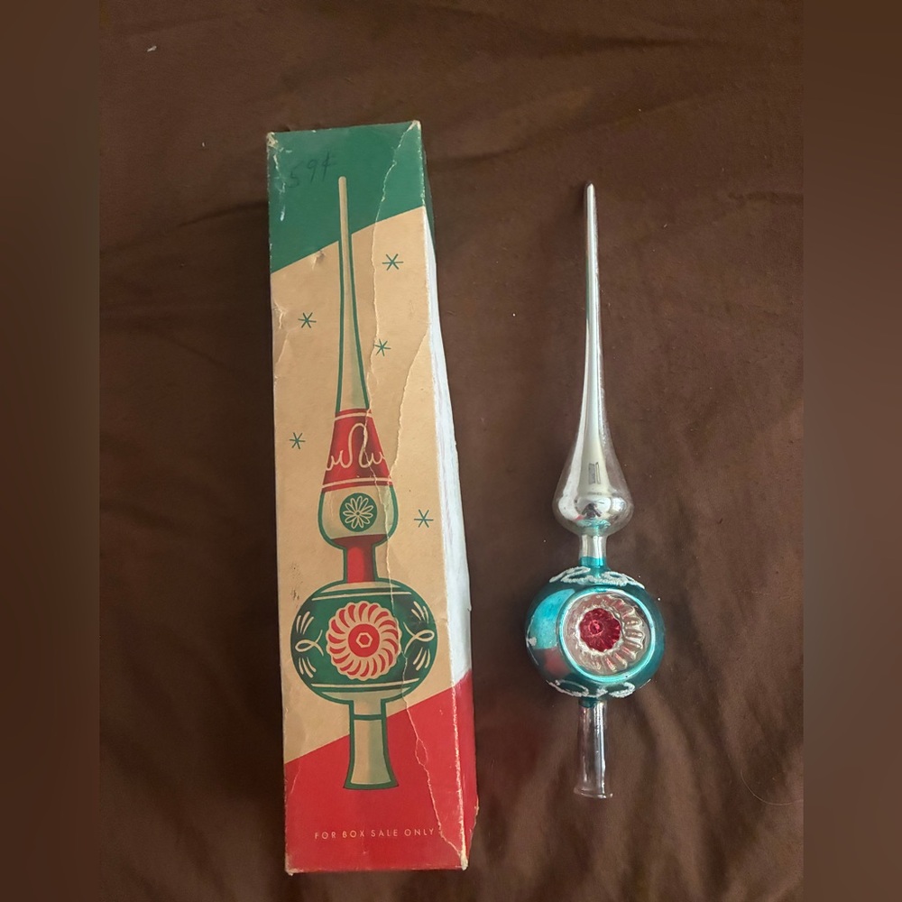 Vintage 1950s Shiny Brite 11" Glass Tree Topper w/Original Box